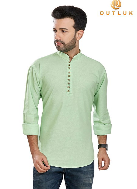 Pista Green Colour Outluk 56 Function Wear Heavy Pure Cotton Short Kurta Collection 56004